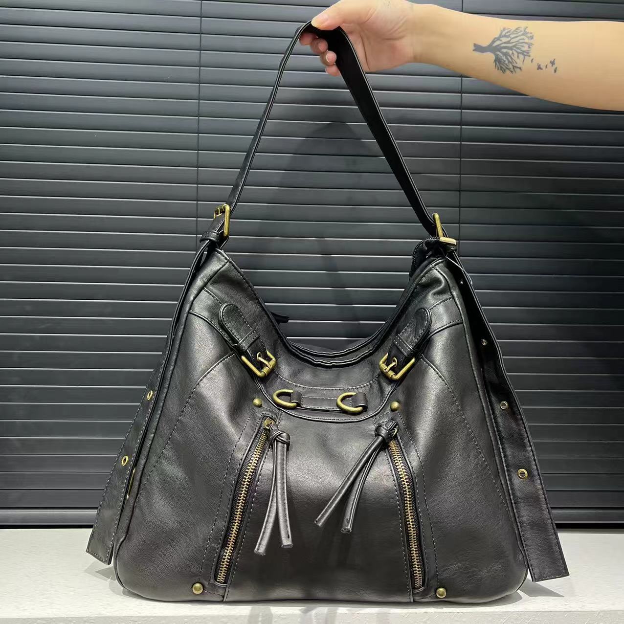 Distressed Shoulder Tote Bag