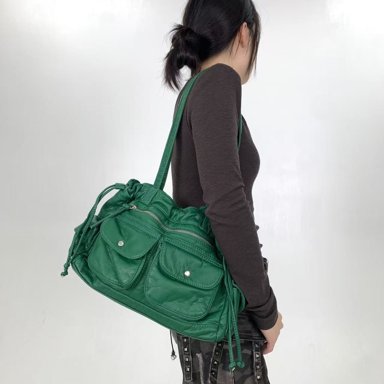 Slouchy Multi Pocket Shoulder Bag