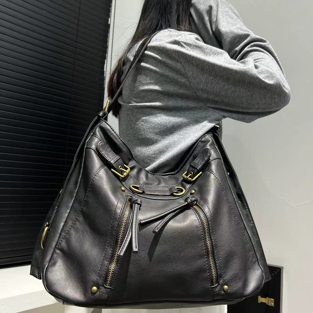 Distressed Shoulder Tote Bag