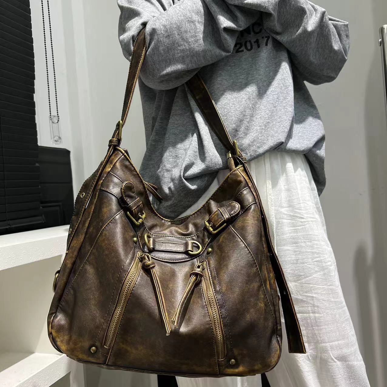 Distressed Shoulder Tote Bag