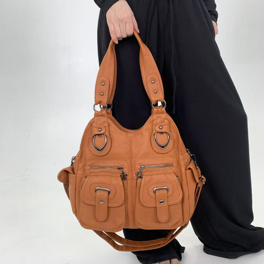 Pleated Multi Pocket Shoulder Bag
