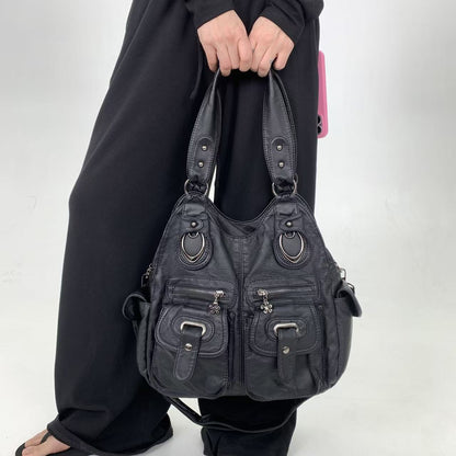 Pleated Multi Pocket Shoulder Bag