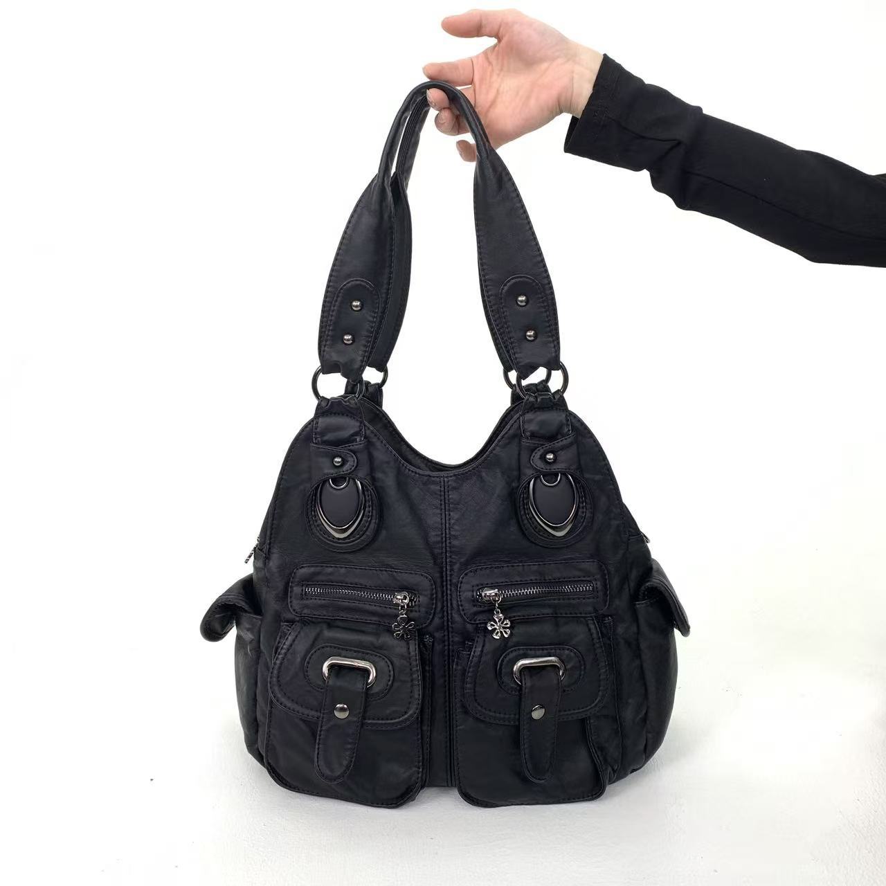 Pleated Multi Pocket Shoulder Bag
