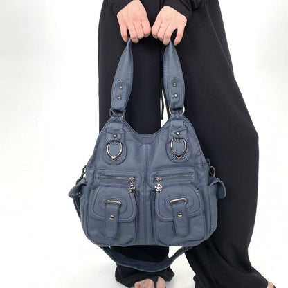 Pleated Multi Pocket Shoulder Bag