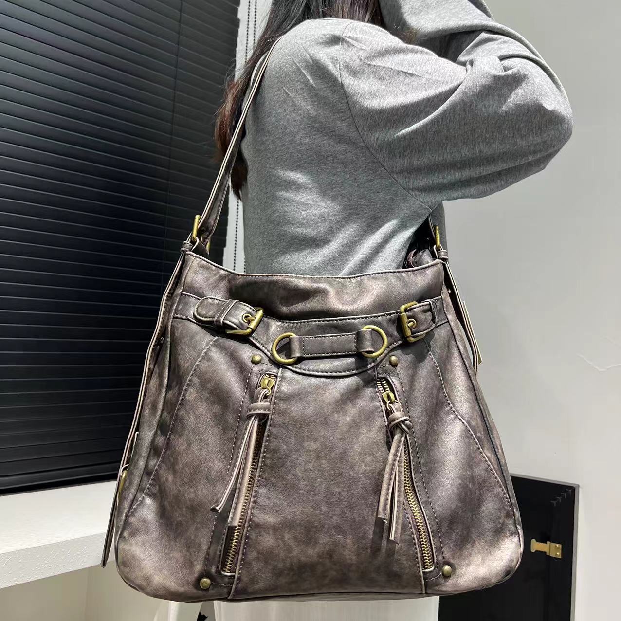 Distressed Shoulder Tote Bag