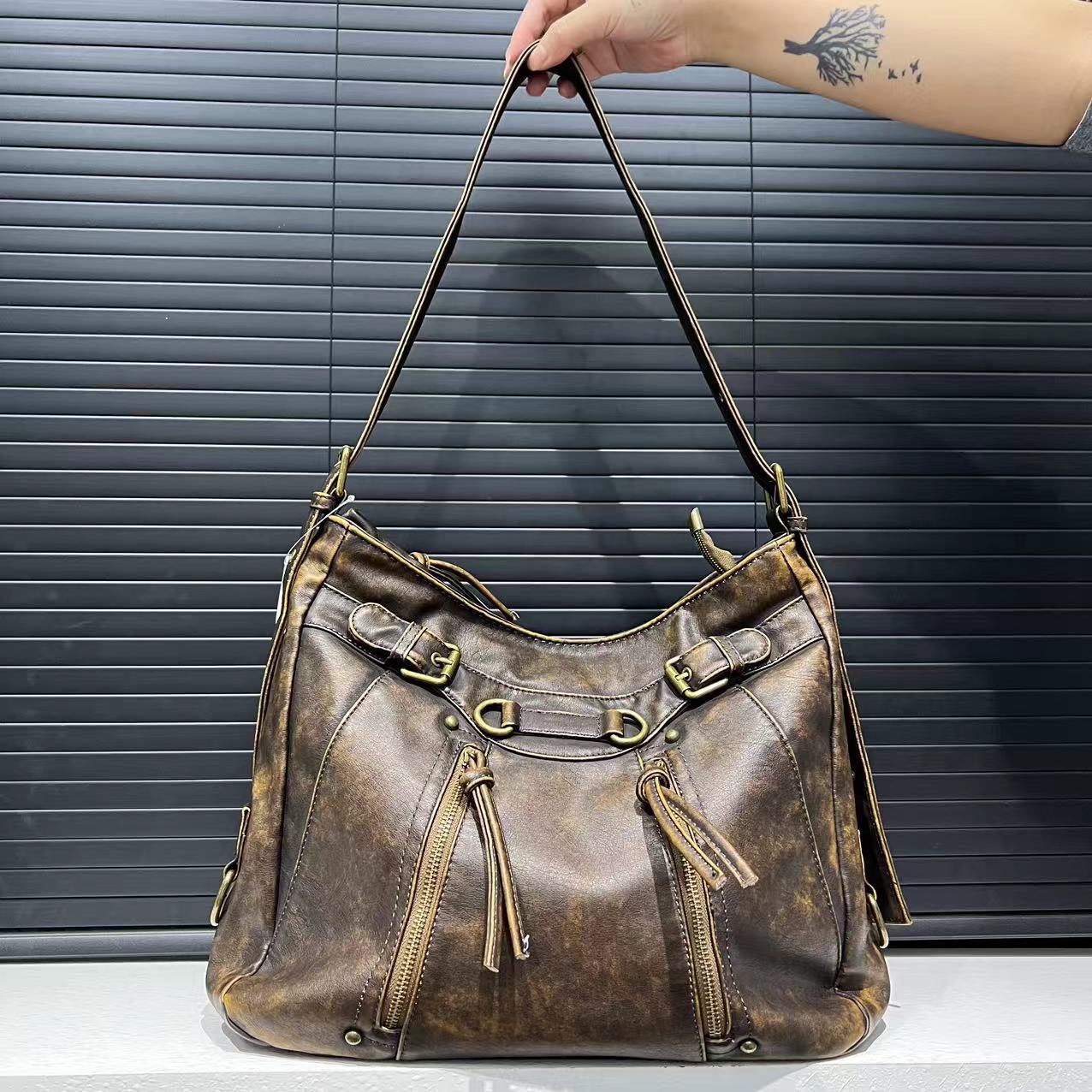 Distressed Shoulder Tote Bag