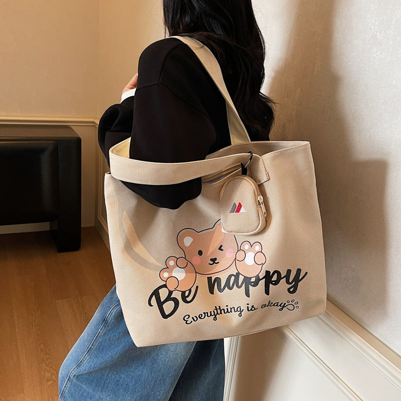 Bear Graphic Canvas Tote Bag