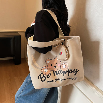 Bear Graphic Canvas Tote Bag