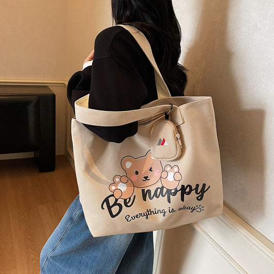 Bear Graphic Canvas Tote Bag