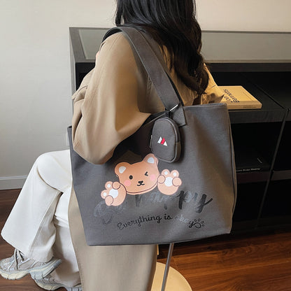 Bear Graphic Canvas Tote Bag