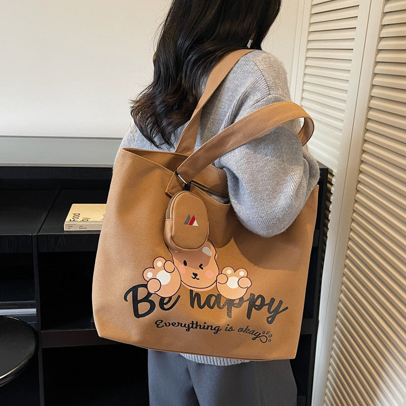 Bear Graphic Canvas Tote Bag