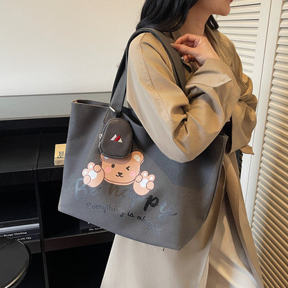Bear Graphic Canvas Tote Bag