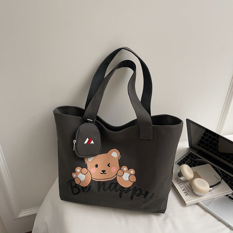 Bear Graphic Canvas Tote Bag
