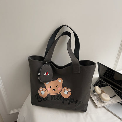 Bear Graphic Canvas Tote Bag