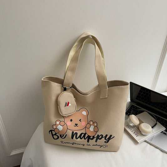 Bear Graphic Canvas Tote Bag