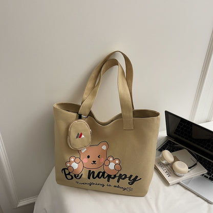 Bear Graphic Canvas Tote Bag