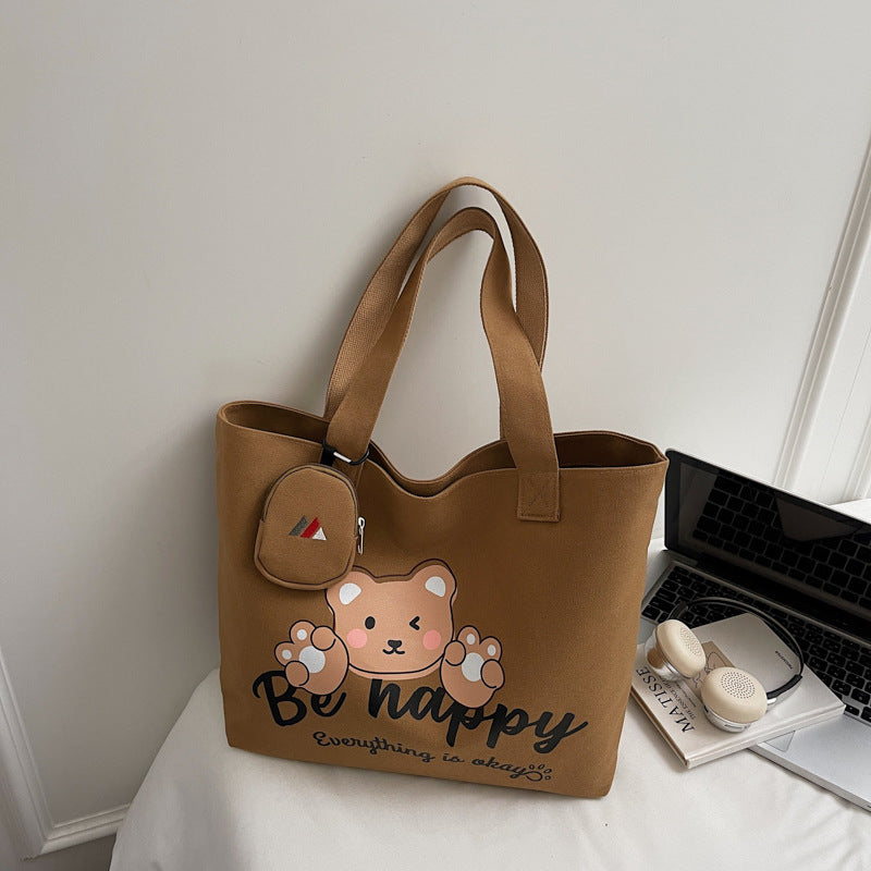 Bear Graphic Canvas Tote Bag