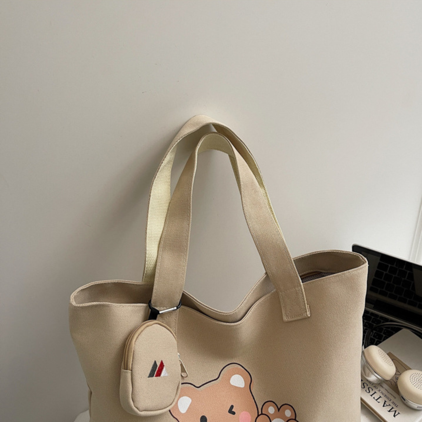 Bear Graphic Canvas Tote Bag
