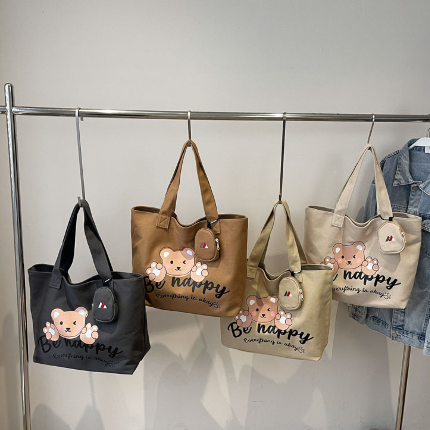 Bear Graphic Canvas Tote Bag