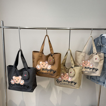 Bear Graphic Canvas Tote Bag