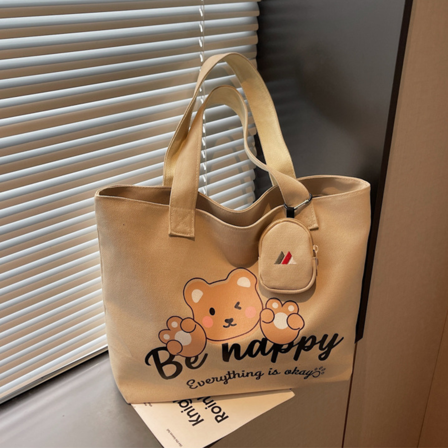 Bear Graphic Canvas Tote Bag
