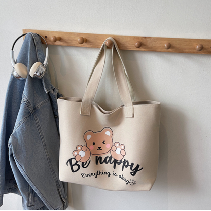Bear Graphic Canvas Tote Bag