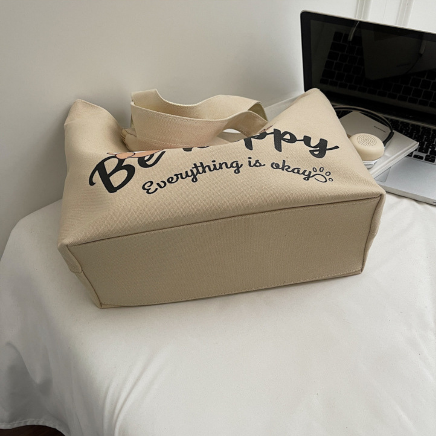 Bear Graphic Canvas Tote Bag