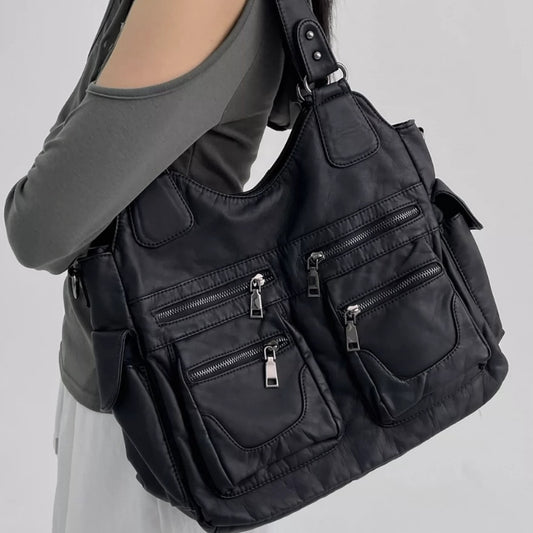 Multi Pocket Vegan Leather Tote Bag