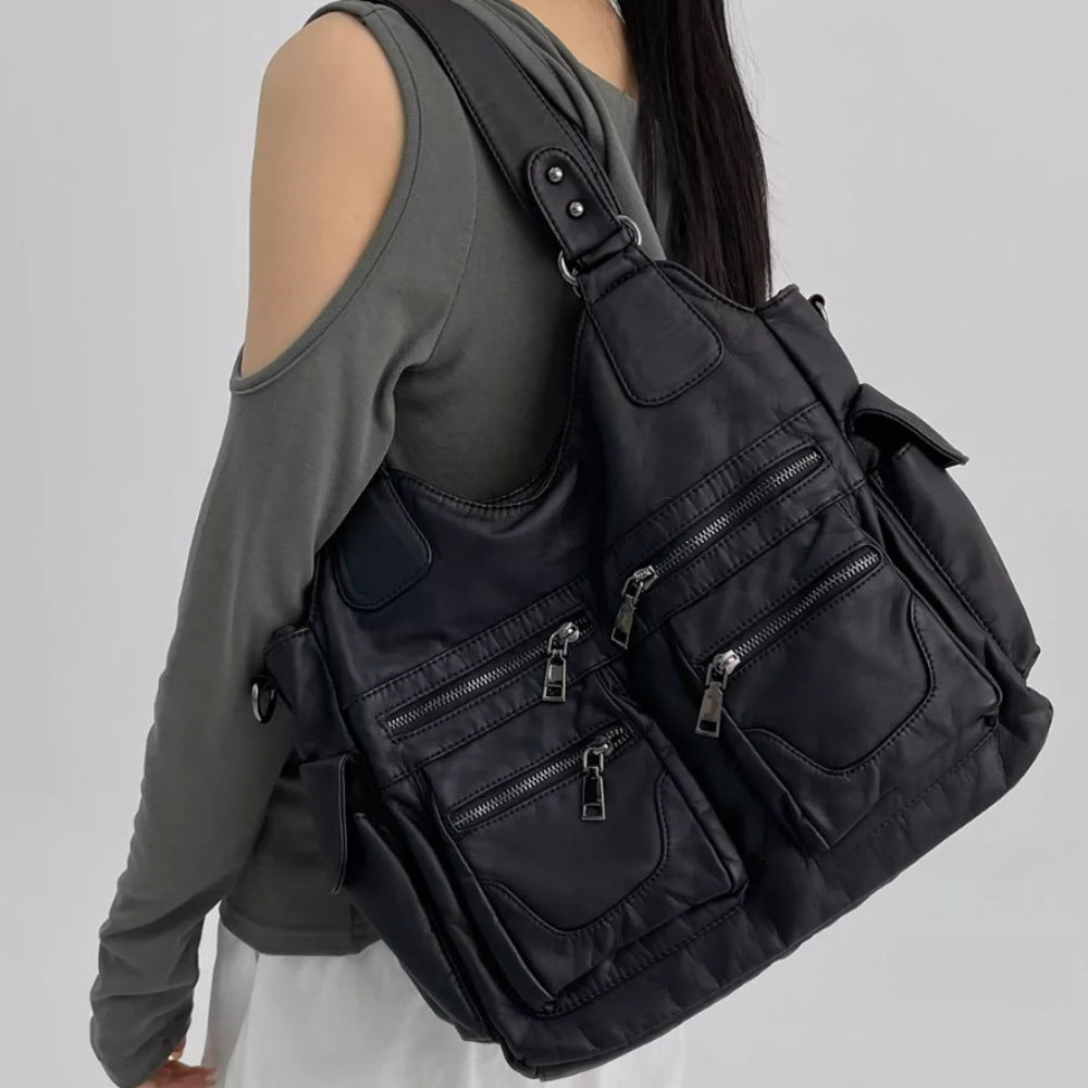 Multi Pocket Vegan Leather Tote Bag