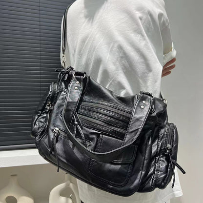Washed Multi Pocket Shoulder Tote