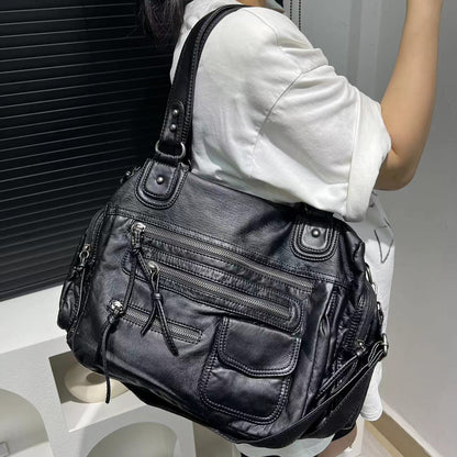 Washed Multi Pocket Shoulder Tote