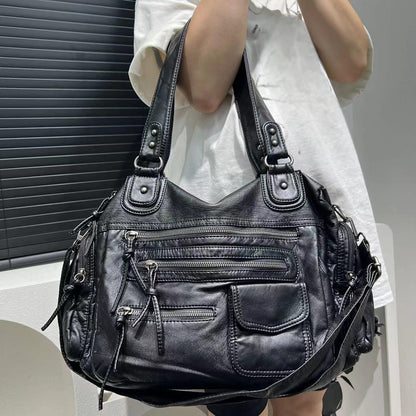 Washed Multi Pocket Shoulder Tote