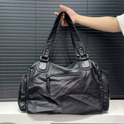 Washed Multi Pocket Shoulder Tote