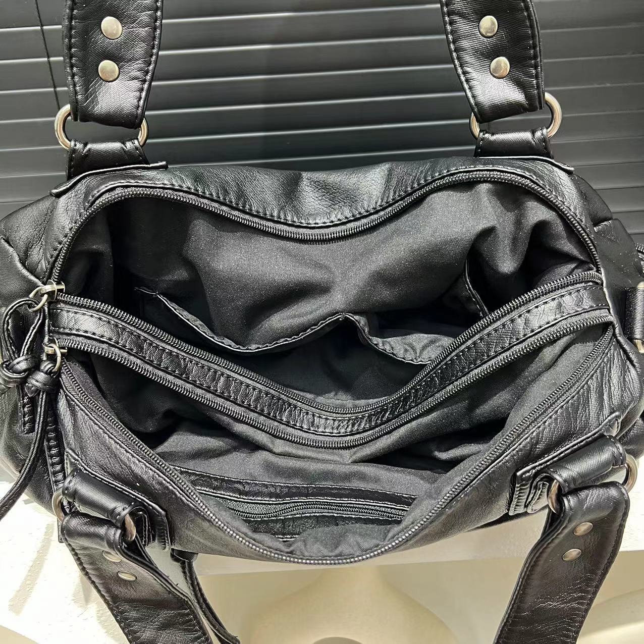 Washed Multi Pocket Shoulder Tote