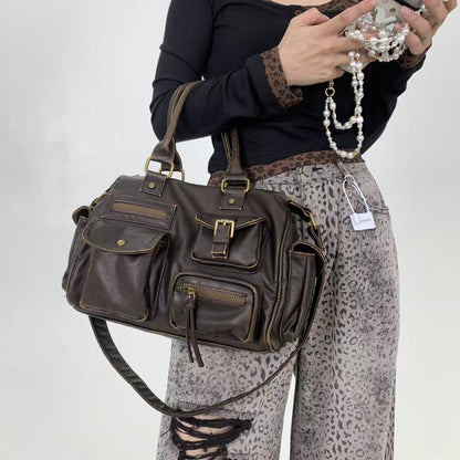 Distressed Multi Pocket Shoulder Bag