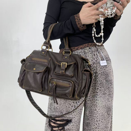 Distressed Multi Pocket Shoulder Bag