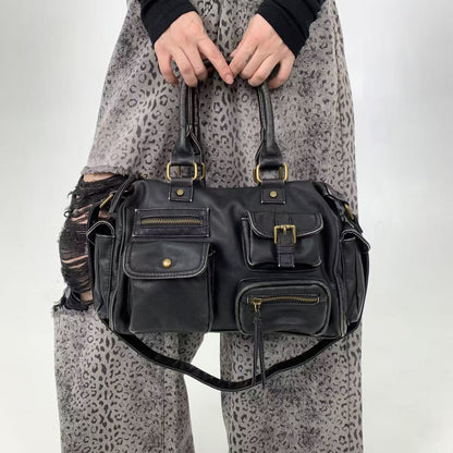 Distressed Multi Pocket Shoulder Bag