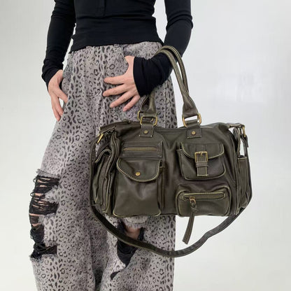 Distressed Multi Pocket Shoulder Bag