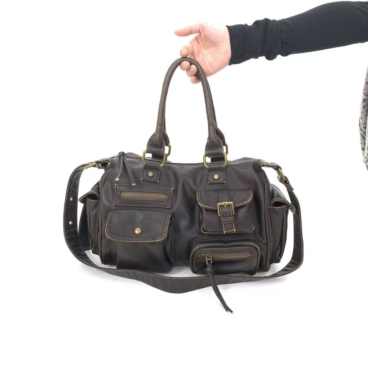 Distressed Multi Pocket Shoulder Bag